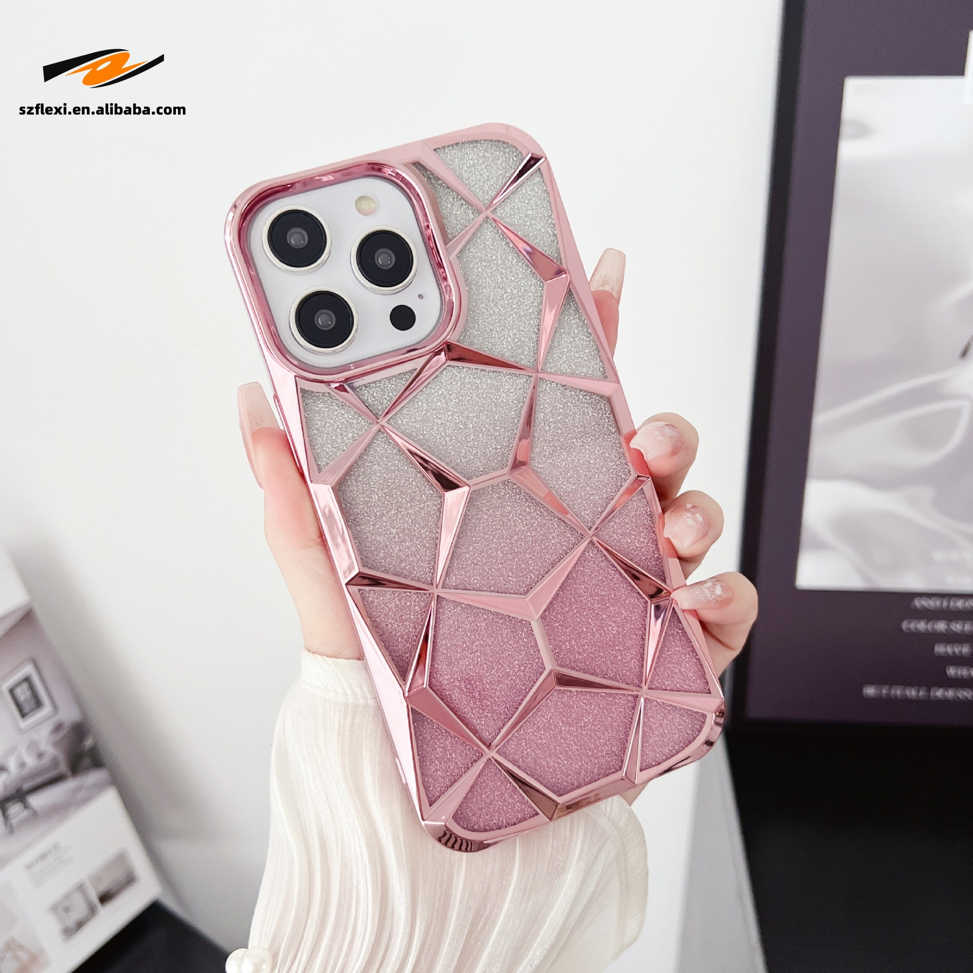 Soft Clear Lattice  Case For iPhone 15 Pro Max 11 12 13 14 Pro Max Gradient Glitter Geometric  Pattern Phone Case