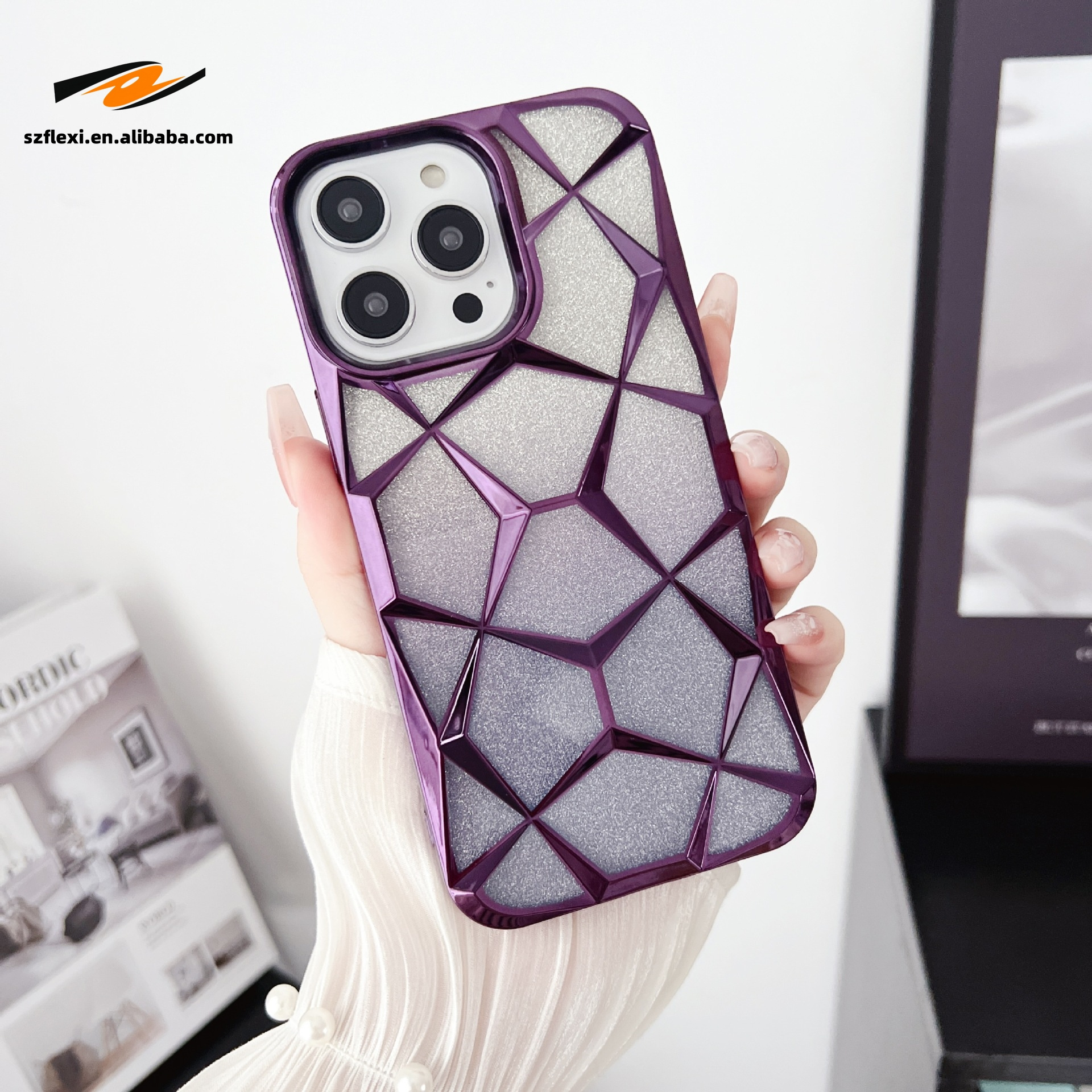 Soft Clear Lattice  Case For iPhone 15 Pro Max 11 12 13 14 Pro Max Gradient Glitter Geometric  Pattern Phone Case