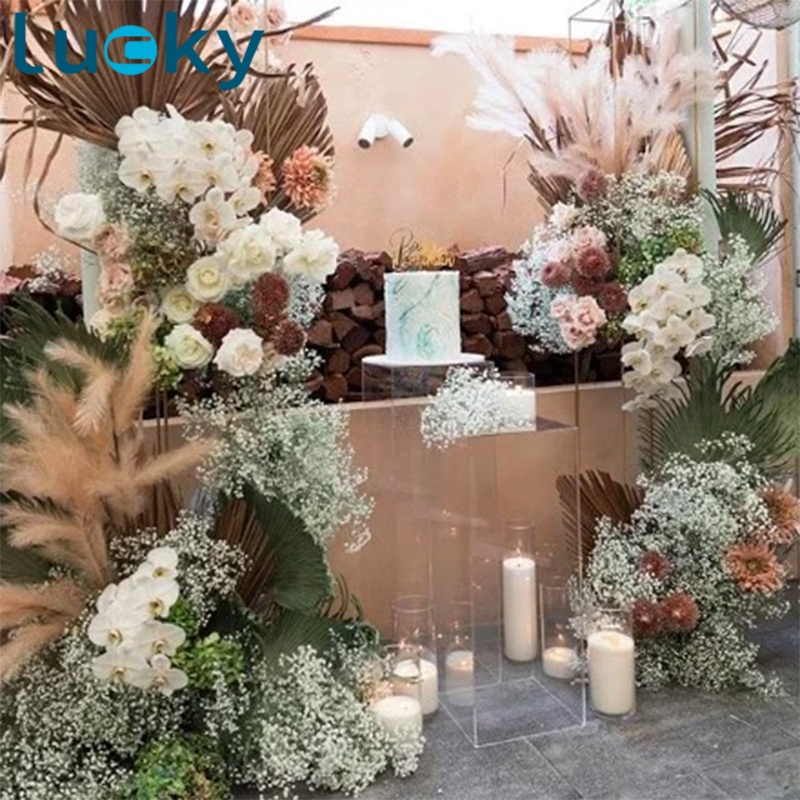 Clear Acrylic Square Cylinder Plinth Floral Display Stands Pedestal For Wedding Decoration