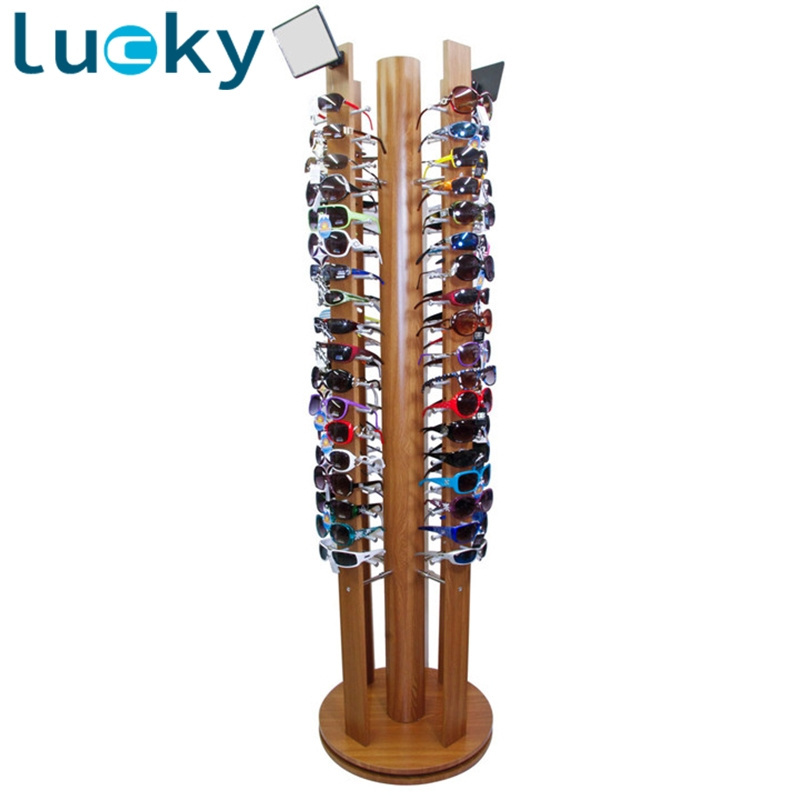 Wholesale Floor Standing Metal Wood Optical rotating display sunglasses display rack for hanging items