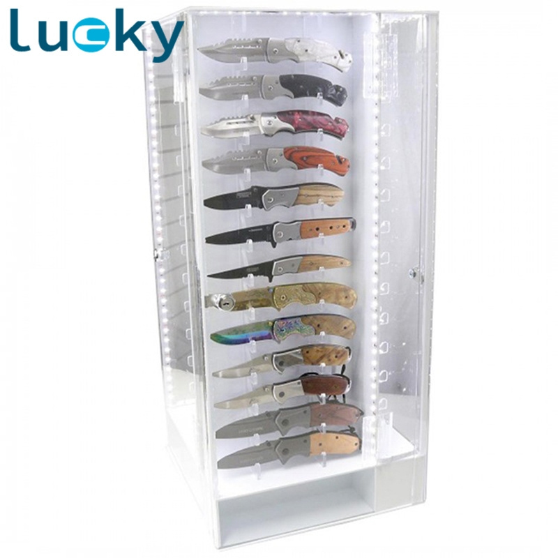 Custom counter top rotating scissor case professional Acrylic knife display case for wholesale