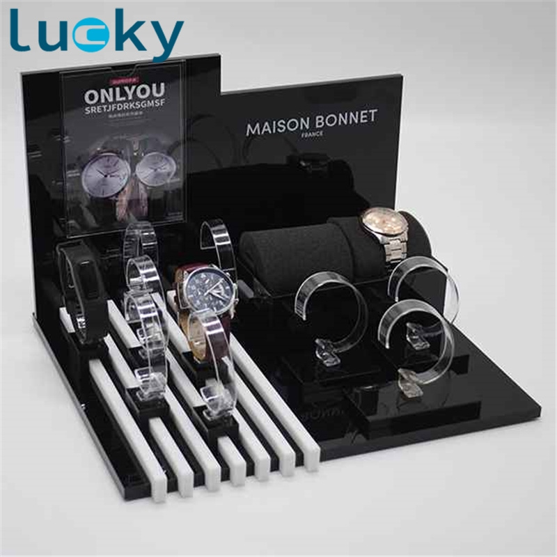 New design counter L shape acrylic wrist watch display stand for retail store