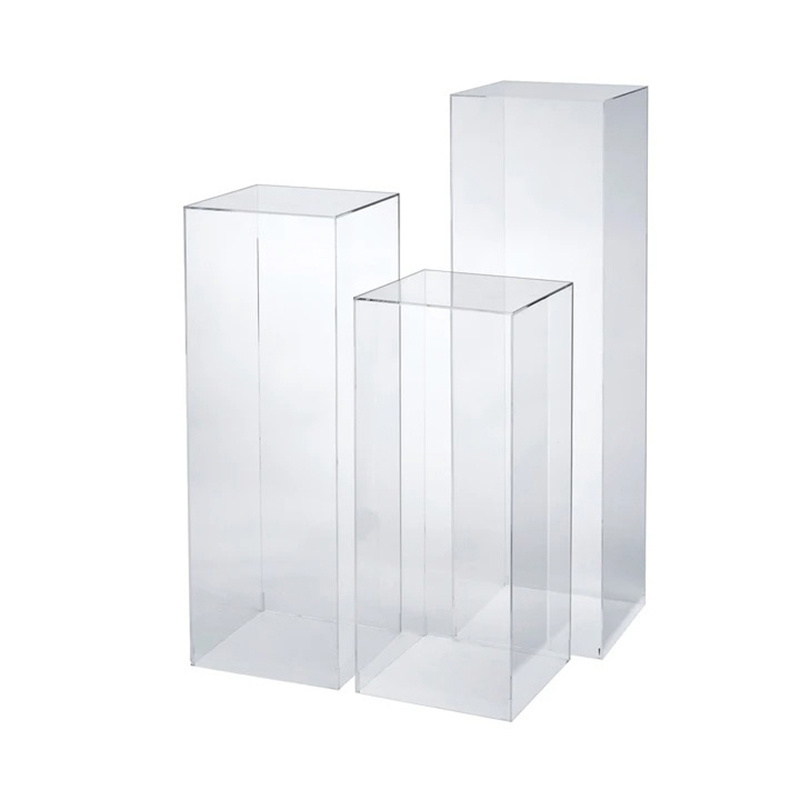 Clear Acrylic Square Cylinder Plinth Floral Display Stands Pedestal For Wedding Decoration