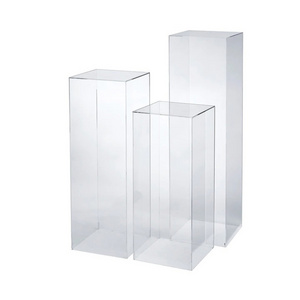 Clear Acrylic Square Cylinder Plinth Floral Display Stands Pedestal For Wedding Decoration