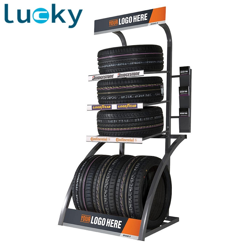 Customized Retail Store Metal Steel Wheel Display Floor Standing Auto Tyres Display Racks for Wholesale