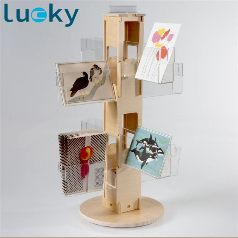 Custom 24'' Wood & Display Rack 24 Pocket Card Display Spinner  for Wholesale