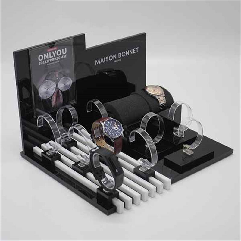 New design counter L shape acrylic wrist watch display stand for retail store