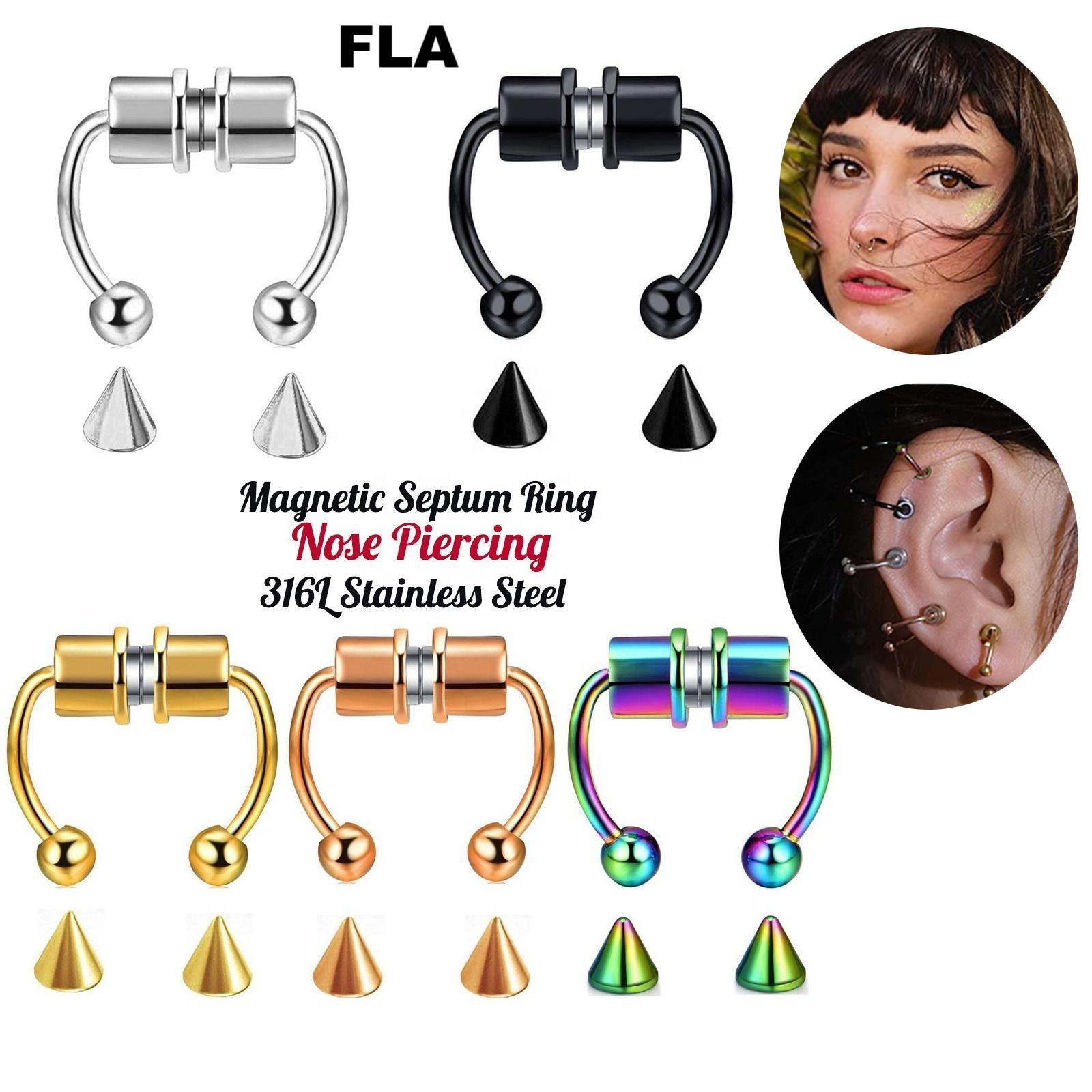 Horseshoes Magnetic Septum Ring Magnetic Piercing Magnetic Nose Rings Hoop Magnetic Piercing Stainless Steel Septum Nose Piercin