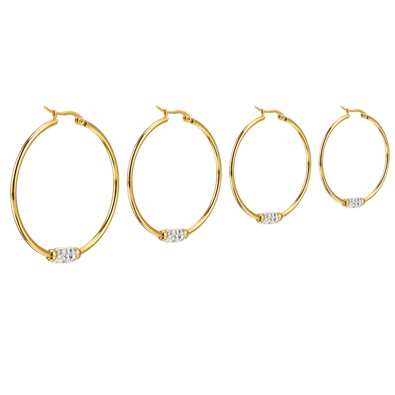 Wholesale Fashion Jewelry Earrings Large Trendy Party Wedding Hoop Earrings Gold Plated Stainless Steel for Women 18K Zircon Gua