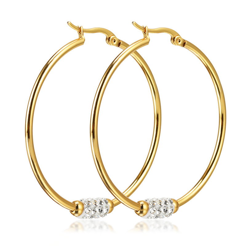 Wholesale Fashion Jewelry Earrings Large Trendy Party Wedding Hoop Earrings Gold Plated Stainless Steel for Women 18K Zircon Gua