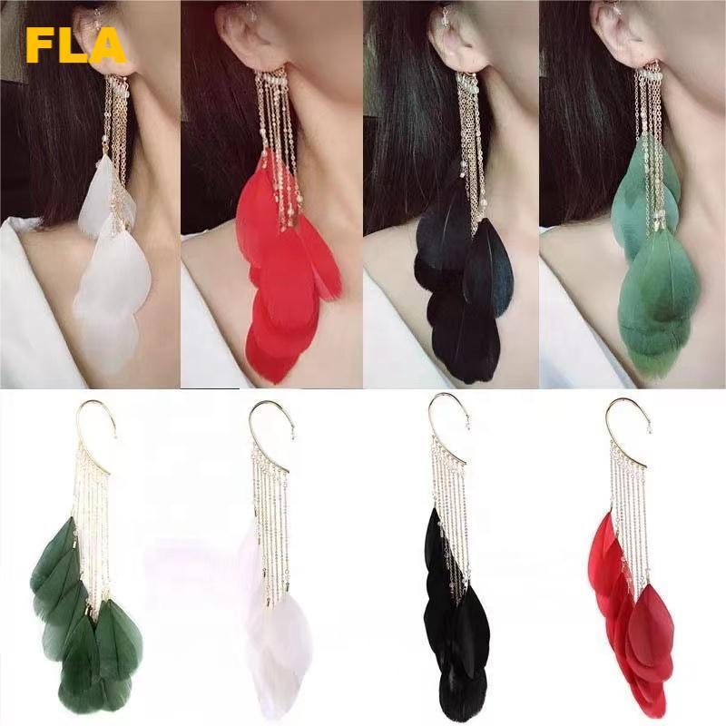 Wholesale Unique Fashion Huggies Earring Boho Earrings Jewelry with Peacock Feathers Tassels for Women