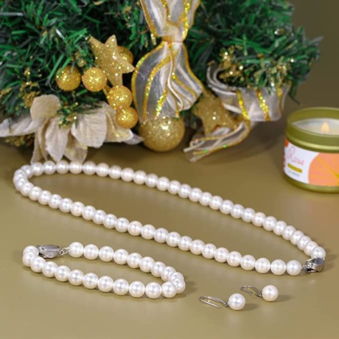 Wholesale Dainty Pearl Beads Necklace Jewelry Set Fresh Pearl Bracelet Necklace and Earings Sets for Women Wedding Jewelry