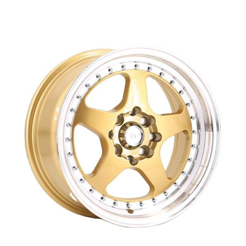 580 Hot Sale 15 Inch 4*114.3 Black Machined Lip Golden Oil Wheel Rim