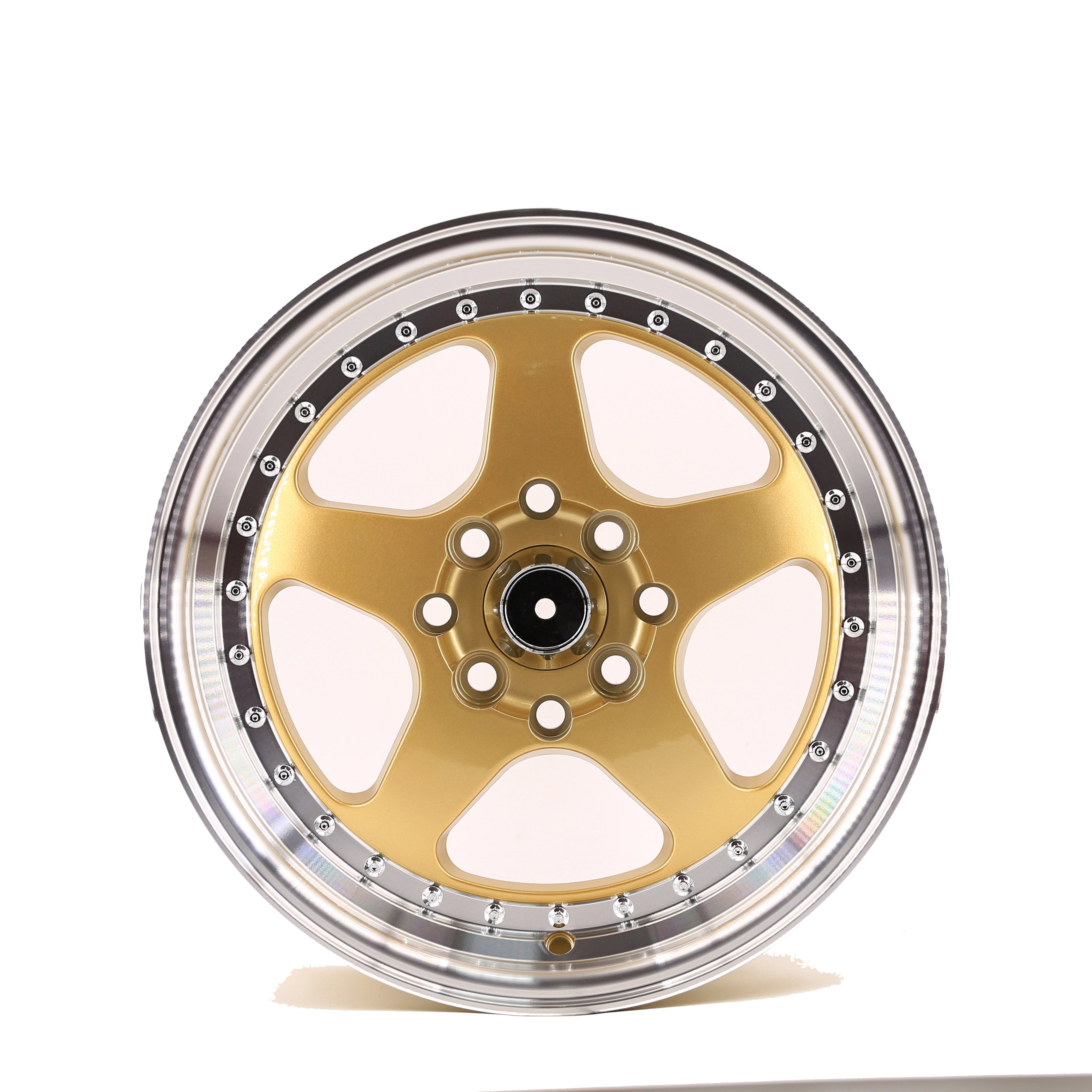 580 Hot Sale 15 Inch 4*114.3 Black Machined Lip Golden Oil Wheel Rim