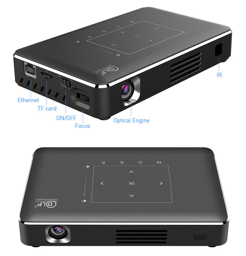 Mini P10 DLP Projector 1080P Full HD WIFI Bluetooth HDMI USB Android iOS Home Theater 4K Auto 3D Stereo Manual Built-in Battery