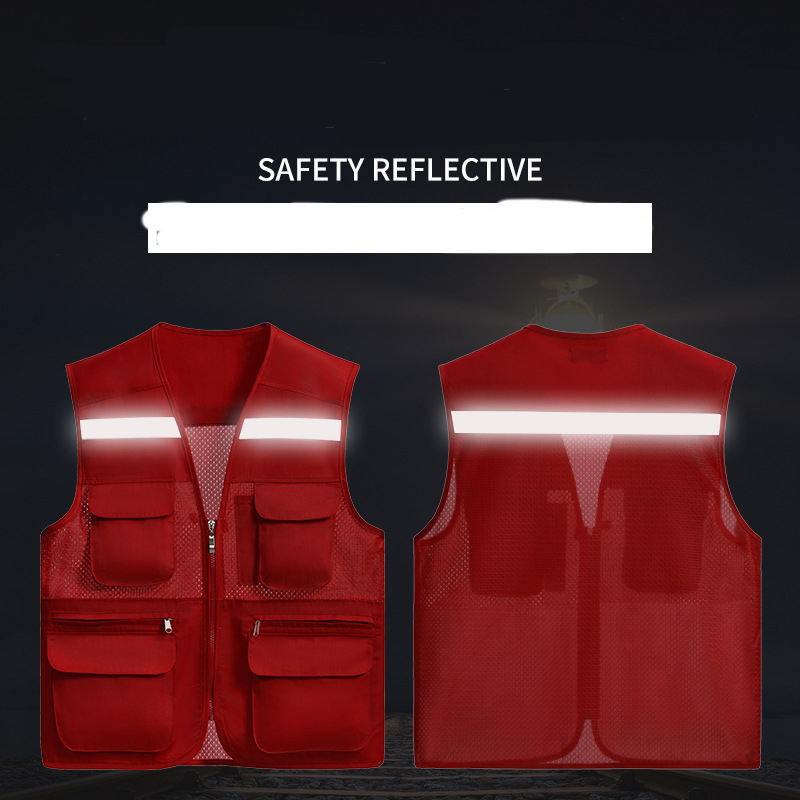 Custom men mesh hi vis jacket workwear mining construction industrial clothing safety work reflective vest with pockets logo