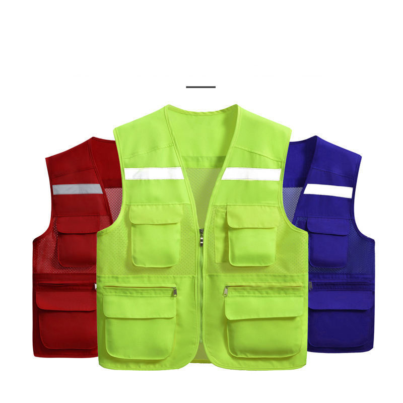 Custom men mesh hi vis jacket workwear mining construction industrial clothing safety work reflective vest with pockets logo