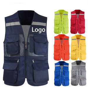 Custom men mesh hi vis jacket workwear mining construction industrial clothing safety work reflective vest with pockets logo