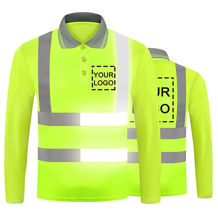 Wholesale Long Sleeve OEM Workwear Quick Dry Hi Vis Safety T-Shirt Reflective Work Construction Reflective Polo Shirts