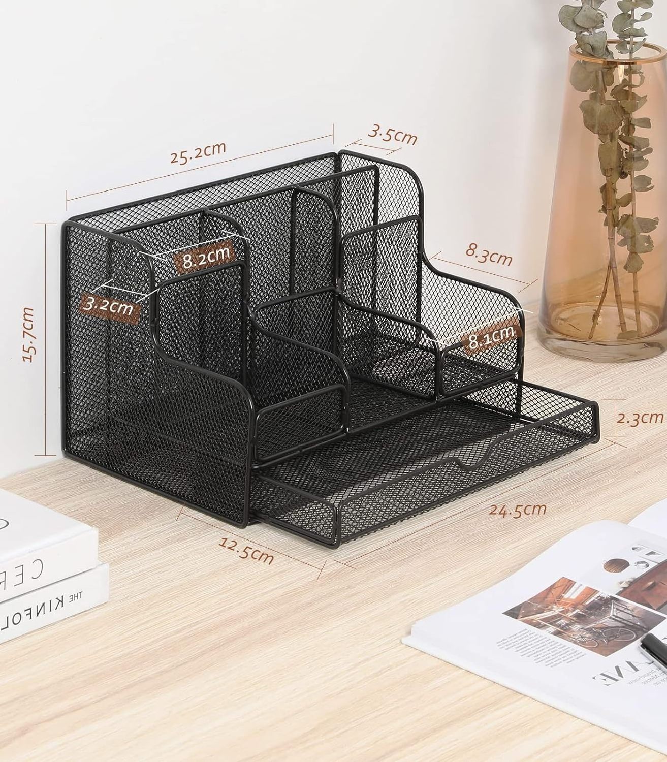 Formwell Desk Organizers Multifunctional Desktop Accessories Mesh Organizers with 7 Compartments and 1 Drawer for home office