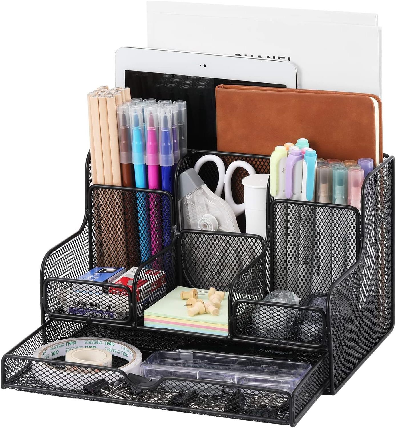 Formwell Desk Organizers Multifunctional Desktop Accessories Mesh Organizers with 7 Compartments and 1 Drawer for home office