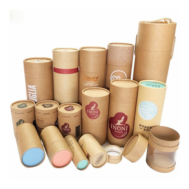 Custom eco friendly carton round kraft cylinder box empty biodegradable craft cardboard packaging paper tubes