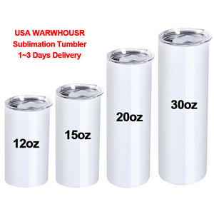 Usa Warehouse 20 Oz 20Oz 304 Stainless Steel Vacuum Sublimation Tumbler Straight Flat Edge Bottom Cups With Lid Straw