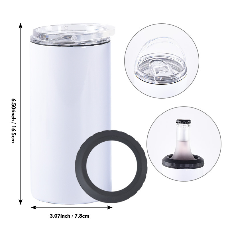 4 In 1 Sublimation Double Walled Stainless Steel Insulated Vacuum Skinny Beverage Holder Can Cooler For 12Oz Slim Cans