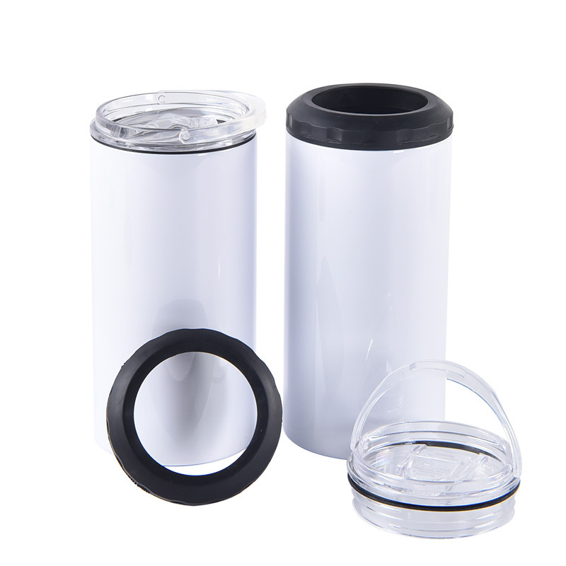 4 In 1 Sublimation Double Walled Stainless Steel Insulated Vacuum Skinny Beverage Holder Can Cooler For 12Oz Slim Cans