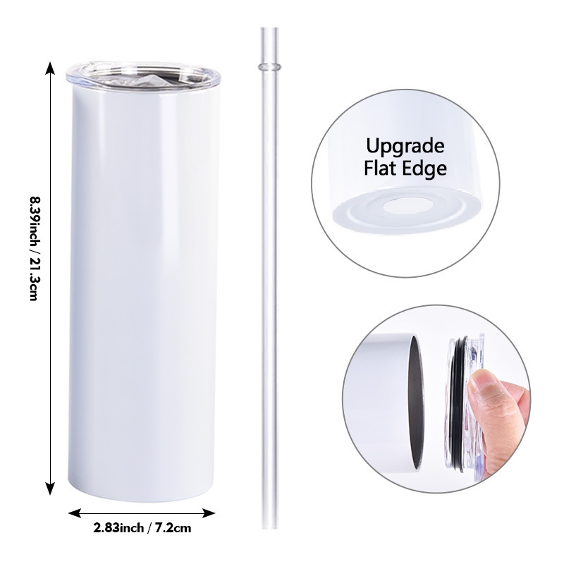 Usa Warehouse 20 Oz 20Oz 304 Stainless Steel Vacuum Sublimation Tumbler Straight Flat Edge Bottom Cups With Lid Straw