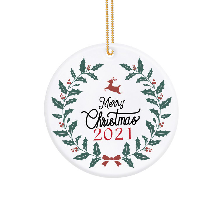 Custom Sublimation Blank Ceramic Christmas Ornaments Flat Christmas Ornament