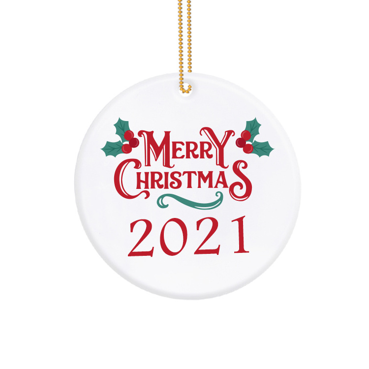 Custom Sublimation Blank Ceramic Christmas Ornaments Flat Christmas Ornament