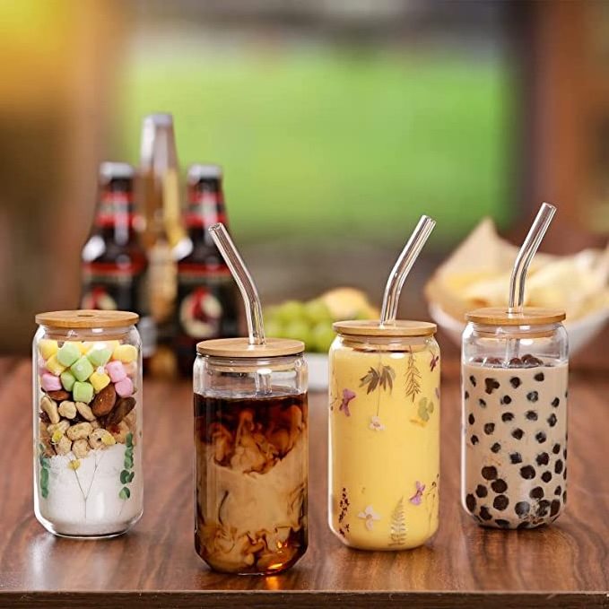 12Oz 16Oz 20Oz 25Oz Recycled In Bulk Double-Wall Iced Coffee Boba Bilia Glass Snow Globe Glasses Tumbler With Hole Straw