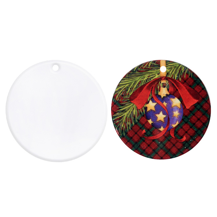 Custom Sublimation Blank Ceramic Christmas Ornaments Flat Christmas Ornament