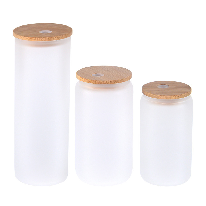 Us Warehouse 16Oz 17Oz 20Oz 25Oz Frosted Clear Iridescent Sublimation Blanks Glass Beer Can Cup Tumbler With Bamboo Lid