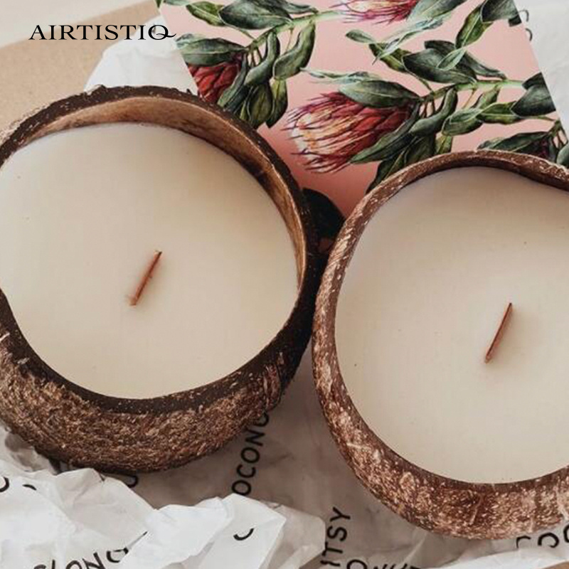 Natural Coconut Shell Bowl Shape Scented Candle Soy Wax Coconut Candles