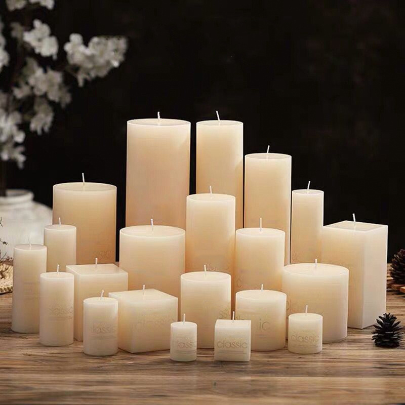 Hot Sale Unscented Customized Ivory White Pillar soy Wax Candles for Weddings Home Decoration paraffin candles