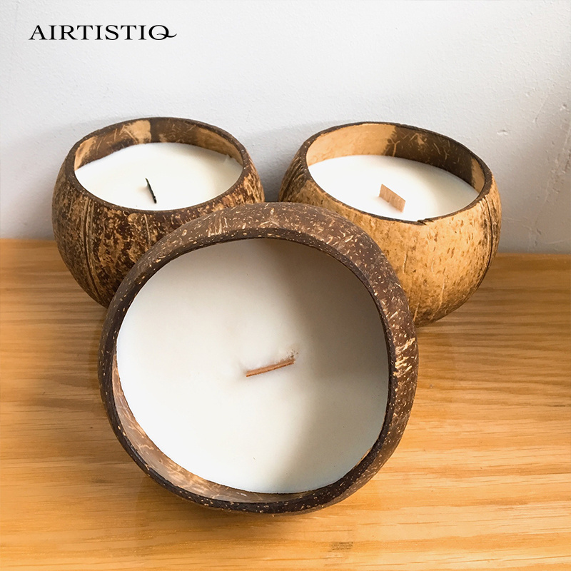 Natural Coconut Shell Bowl Shape Scented Candle Soy Wax Coconut Candles