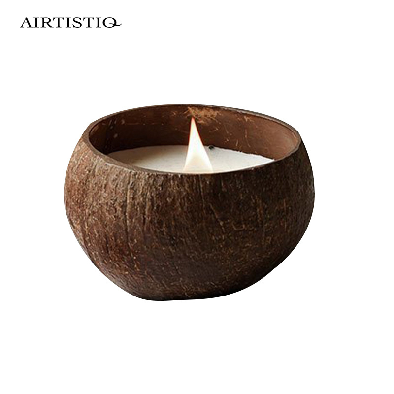 Natural Coconut Shell Bowl Shape Scented Candle Soy Wax Coconut Candles