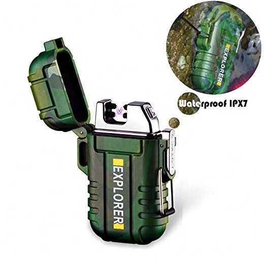 2021 Waterproof Lighter with Flashlight USB Electric Lighter Multi-function Outdoor Lighter Survival Gears