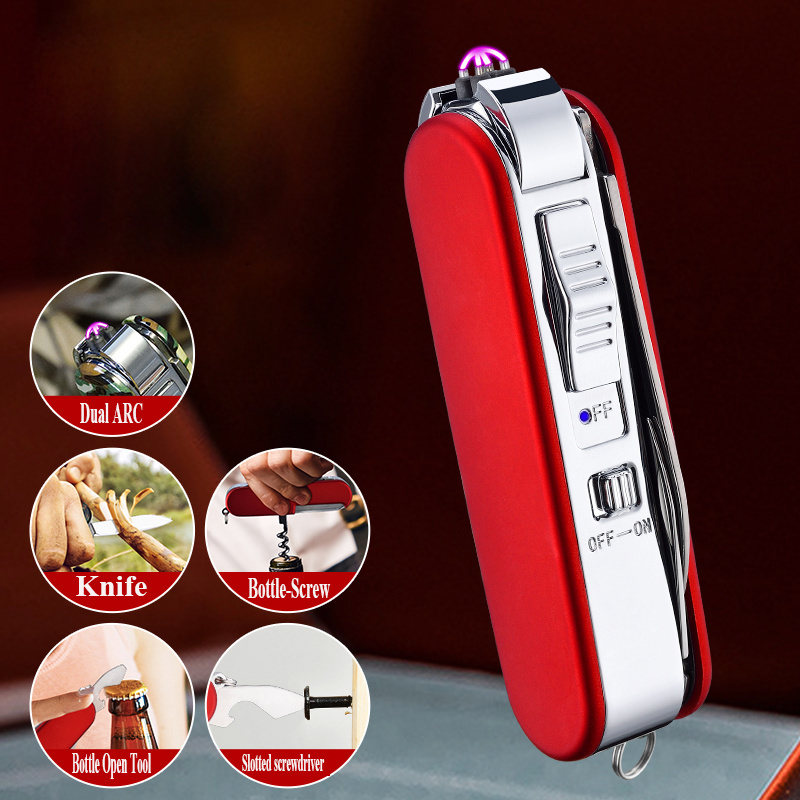 Mult Function Electric USB Rechargeable Lighter Electronic USB arc lighter with Knife Screwdriver Tools