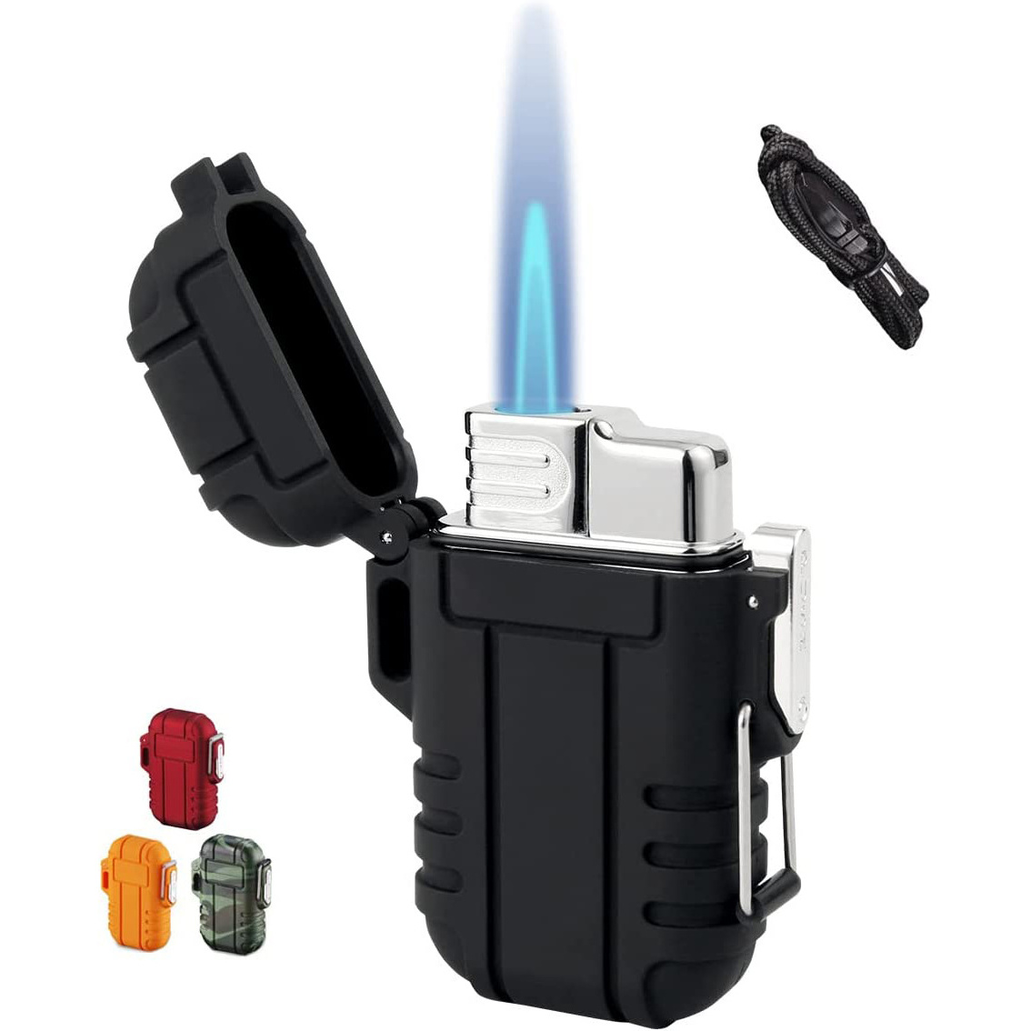 New design waterproof blue straight flame Torch lighter outdoor supplies Refillable flame lighter windproof lighter