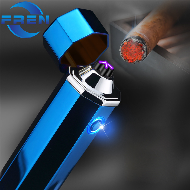 Electric Cross Triple Arc Cigar Lighter USB Rechargeable Flameless Windproof Plasma Pulse Lighter Butane Free For Pipes Cigar