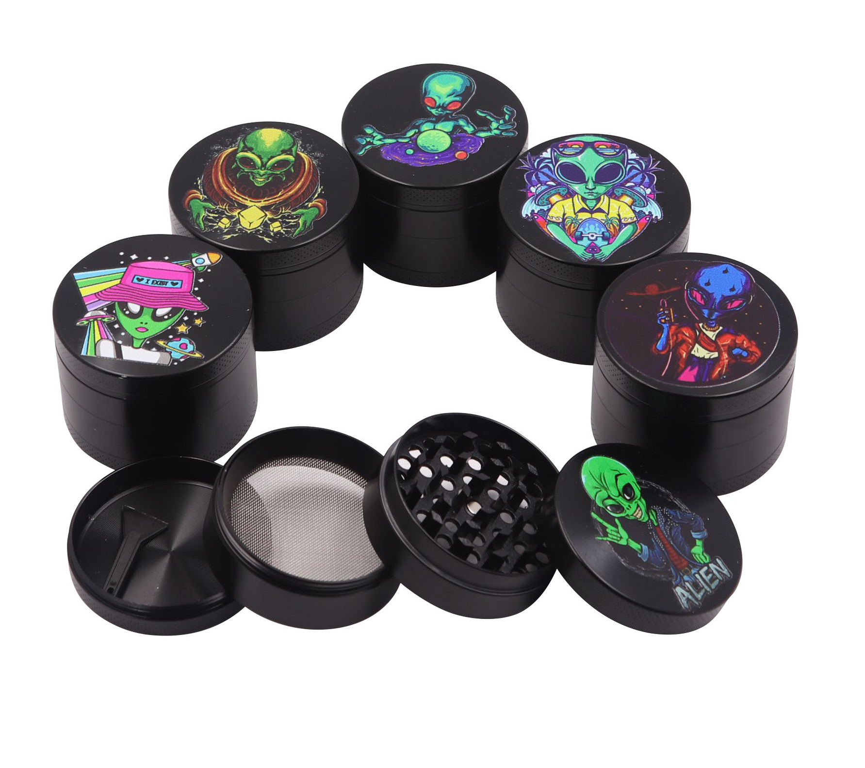 Herb electric grinder 50mm UV Printing LOGO Aluminum Zinc Alloy Material Smoking Tobacco Spice Grinder with Magnetic Closure