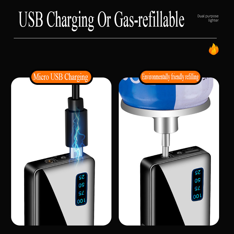 Free Samples !! Hot sale 2 in 1 gas lighter USB electric dual arc lighter custom Logo plasma windproof torch lighter