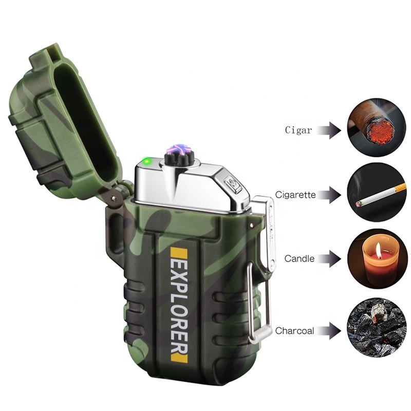 2021 USB Rechargeable Lighter with IP67 Waterproof Lighter Flashlight Compass Electric Lighter