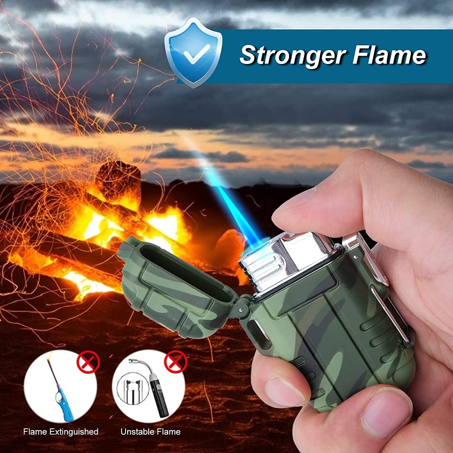 Mini Pocket Refillable Butane Gas Torch Lighter with Camouflage Design Single Jet Flame for Herb Smoking and Hookah Use