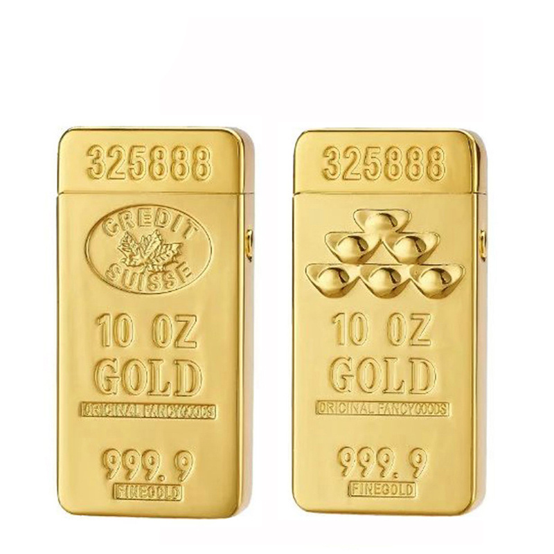 Free Sample!!! FR-689 USB Rechargeable Electric Double Arc Plasma Lighter Metal GOLD Bar Lighter