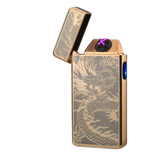 USB Rechargeable Plasma Lighter Flameless Butane Free Windproof Pulse Dual Arc Electric  Lighter Gold Dragon