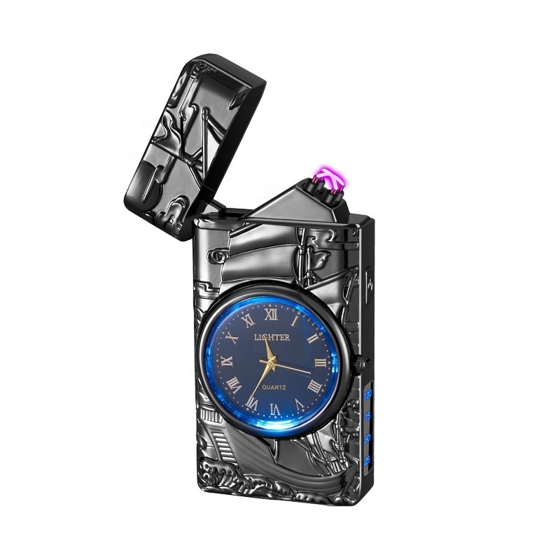 High quality zinc alloy usb lighter watch lighter electric  Sailboat with batter indicator and time clock